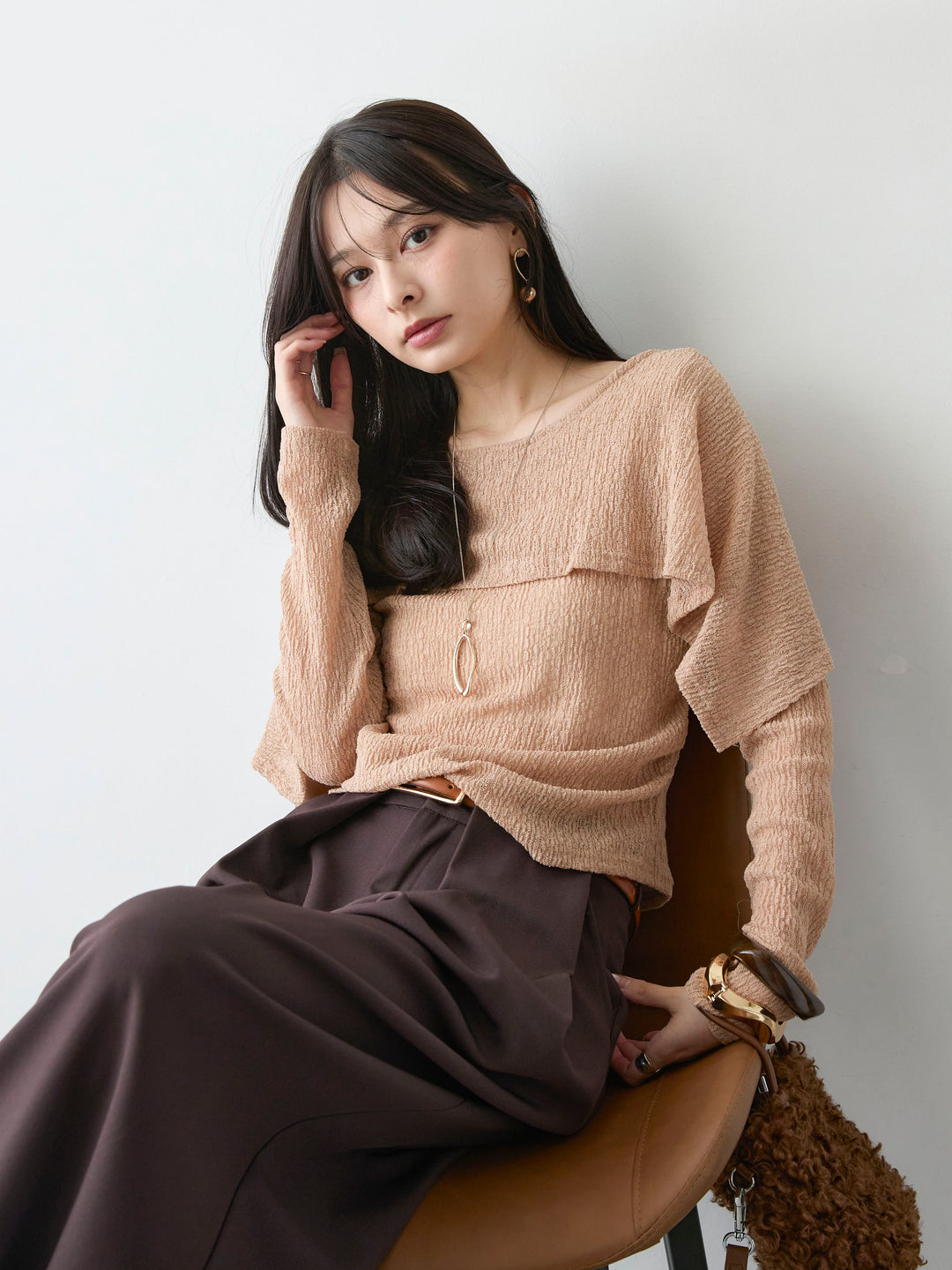 [予約]レースケープデザイントップス/pinkbeige