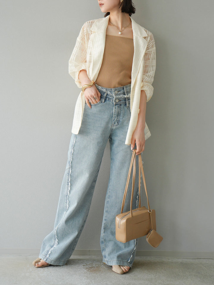 【預購】Line蕾絲牛仔褲/淺藍