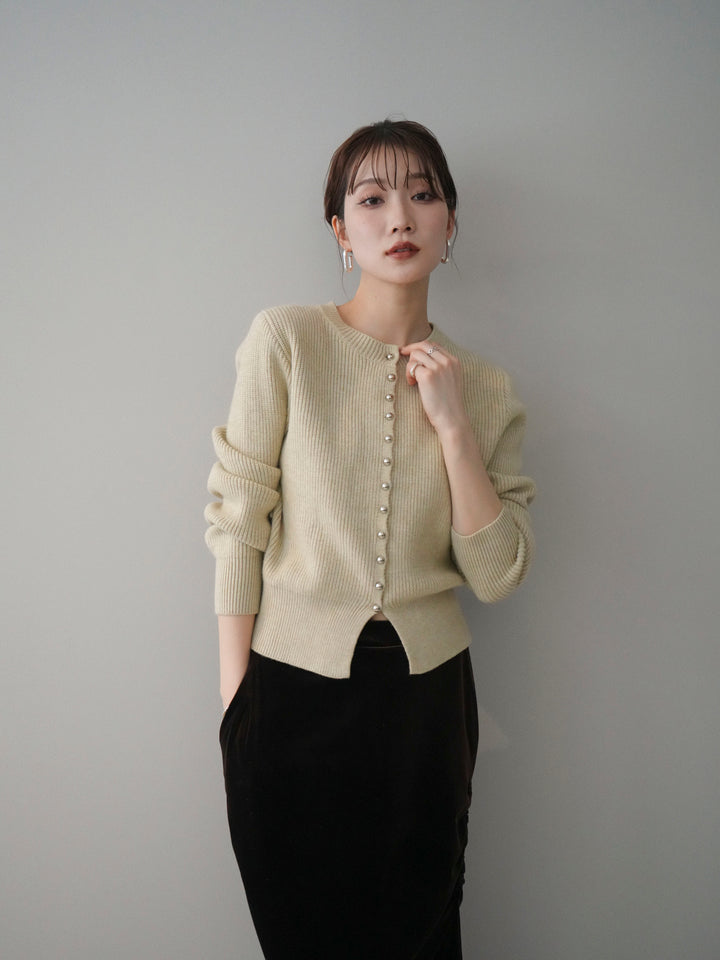 [予約]シルバーボタン畦編みニットカーディガン/ivory