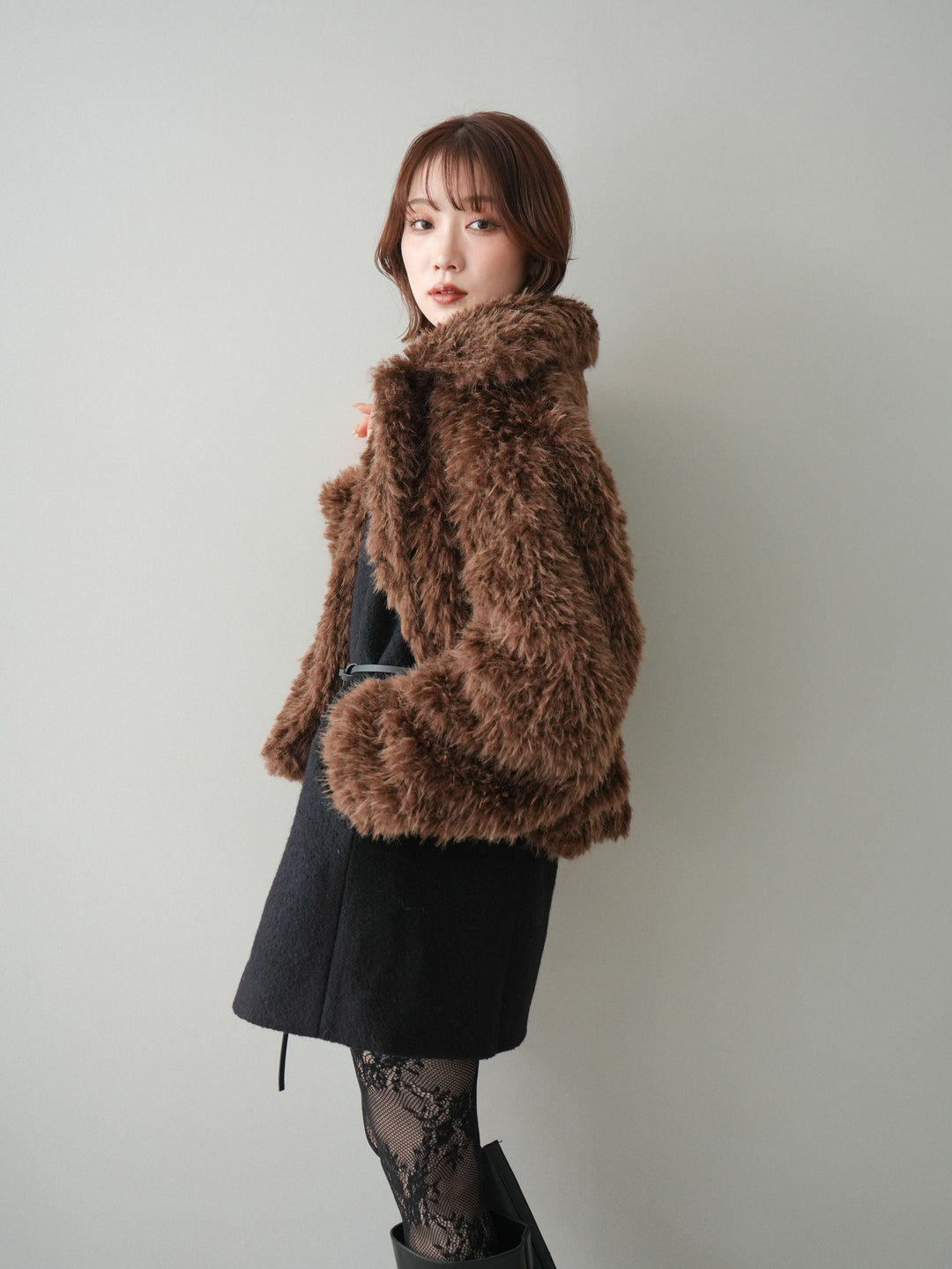 [SET]襟付きブークレミニワンピース+選べるアクセセット(2set)