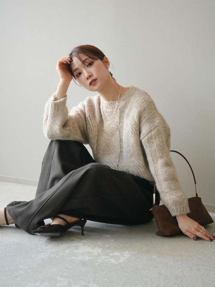 [予約]ワイドケーブルミックスニットプルオーバー/ivory