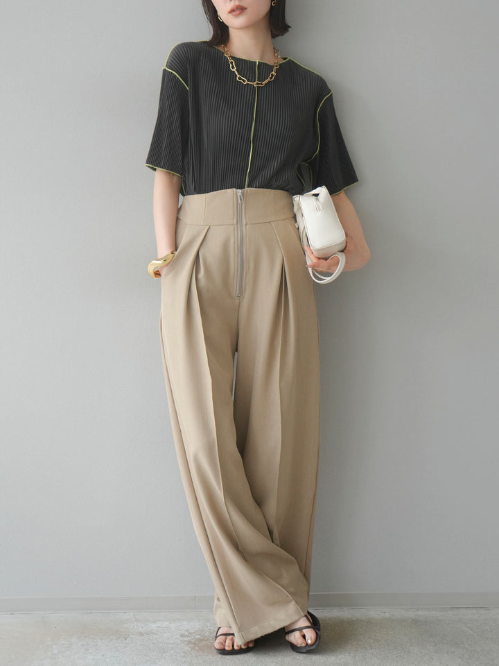 【SET】配色褶皺半袖上衣 + 配色褶皺半袖上衣 (2 件套)