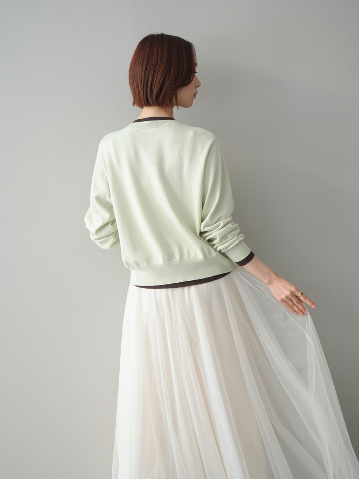 [予約]配色レイヤードコットンアクリルニットカーディガン/mint