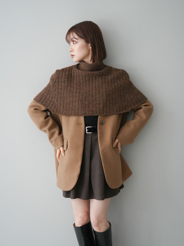 [20%オフ]ケープ付ノーカラージャケット/brown