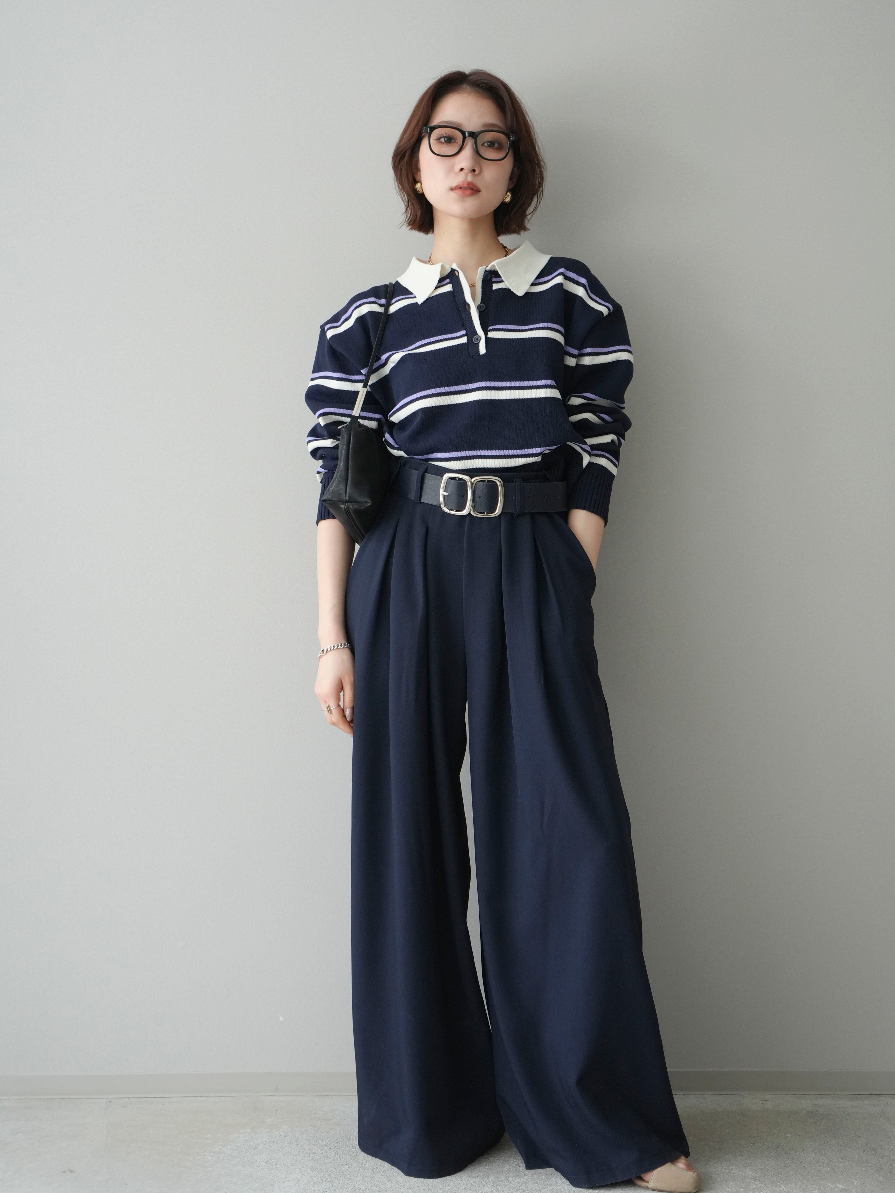 ETRETOKYO マルチボーダーニットポロ NAVY 予約]マルチボーダーポロニットトップス/navy – Lumier