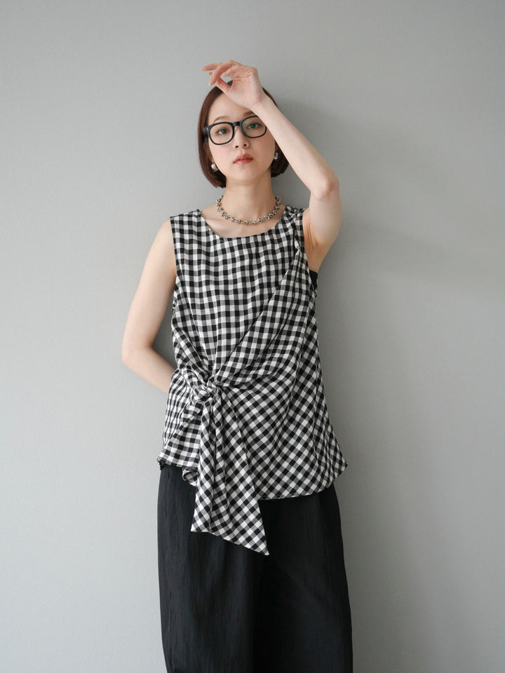 [SET] 前裹式無袖上衣+麻質下擺回型寬褲（2件組）