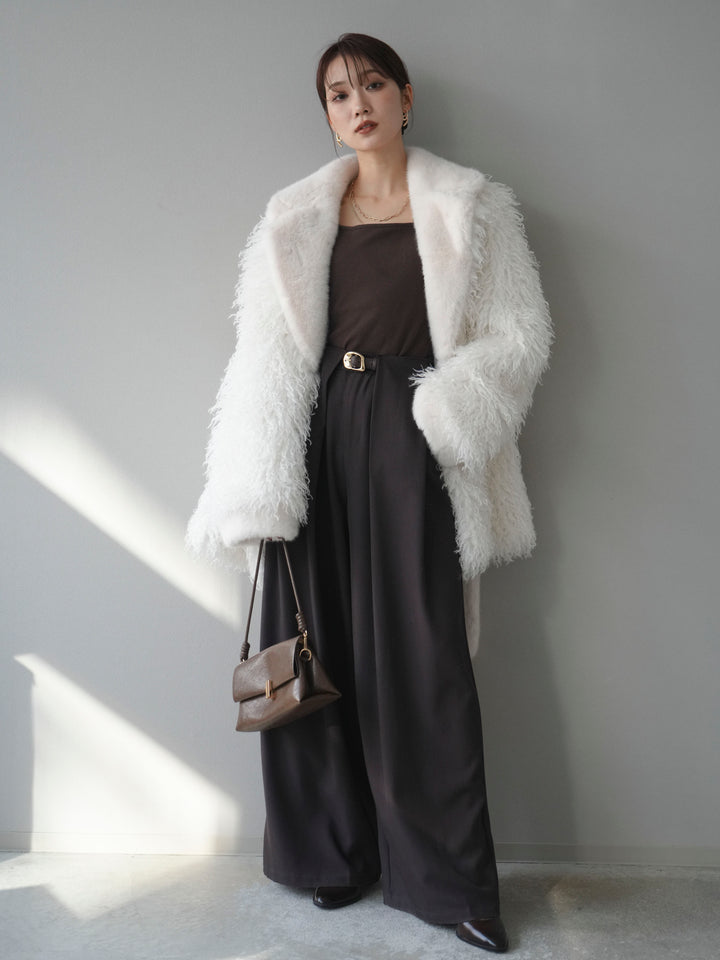 [予約]異素材ファー×ムートンコート/ivory