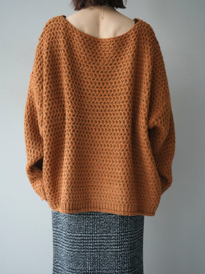 [予約]ネップ透かし編みオーバーニット/camel