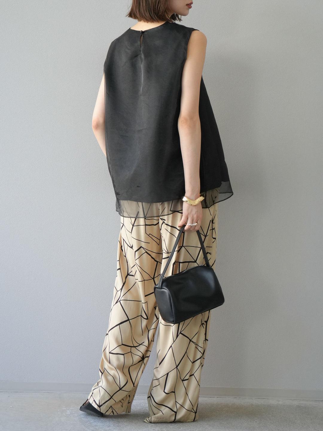 [予約]ビスコースサテンプリントタックイージーパンツ/ベージュ