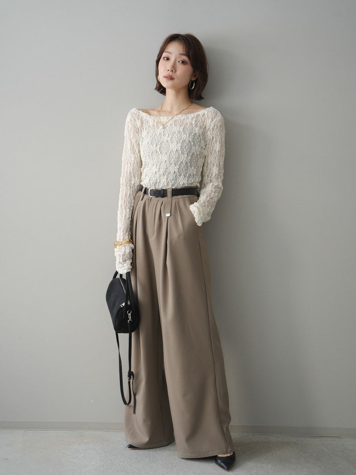 [予約]ベルト付キーホルダーモチーフワイドパンツ/mocha