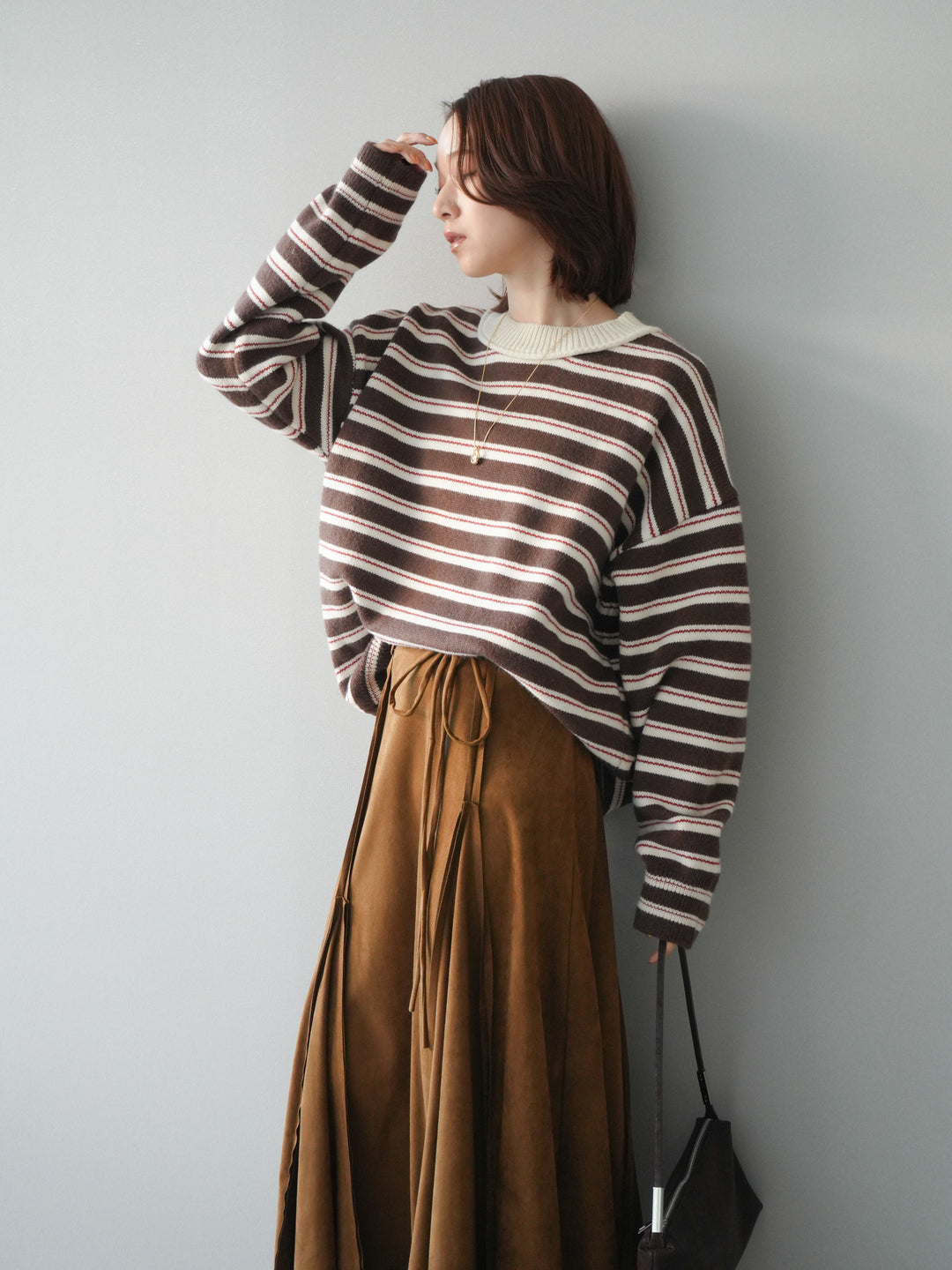 [予約]モックネックボーダーニットプルオーバー/brown