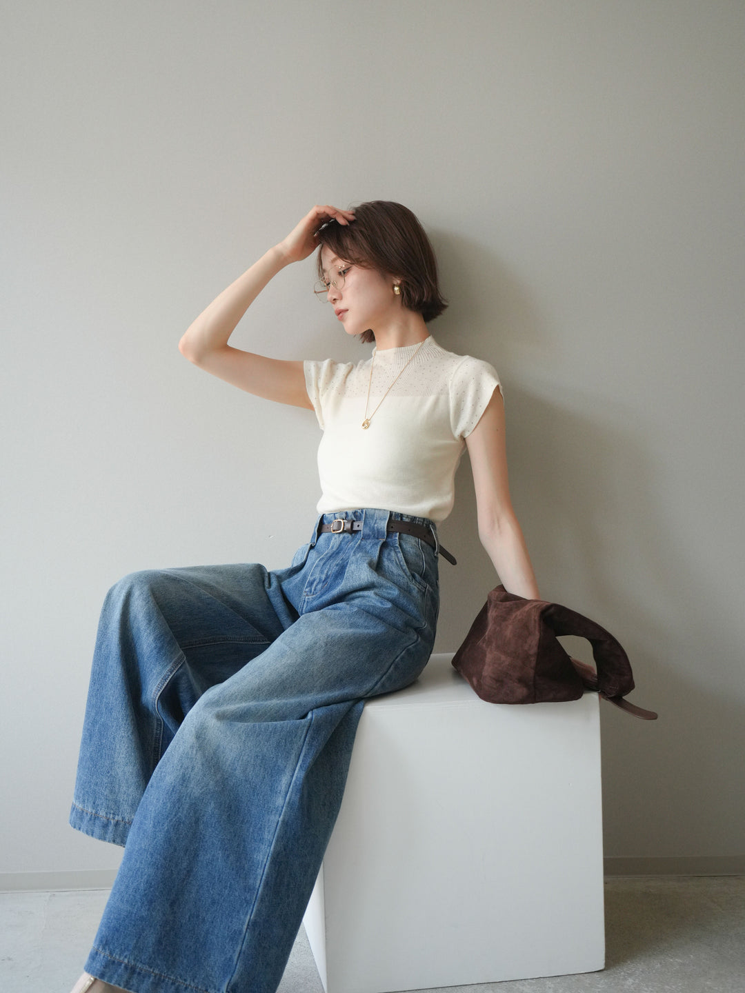 [SET]ビジューシアーフレンチニット+選べるアクセセット(2set)