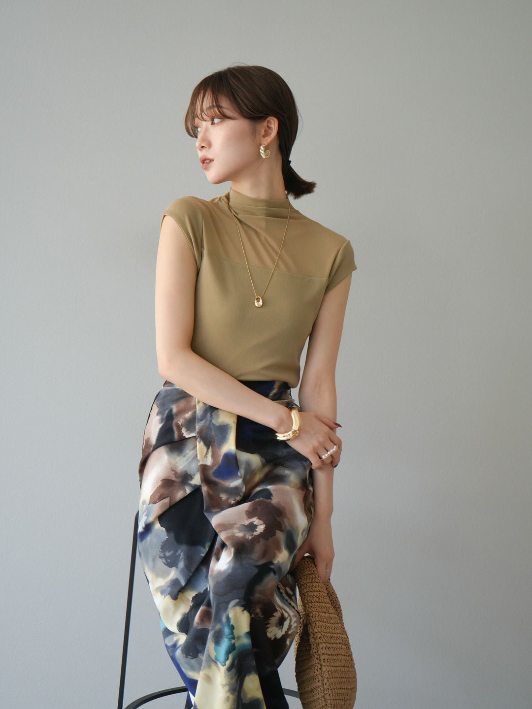 [予約]シアー切替ストレッチトップス/ベージュ