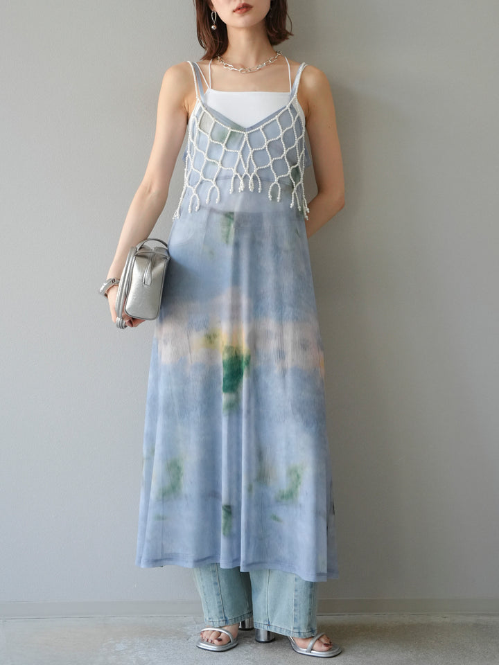[予約タイダイ柄シアーキャミワンピース/サックス