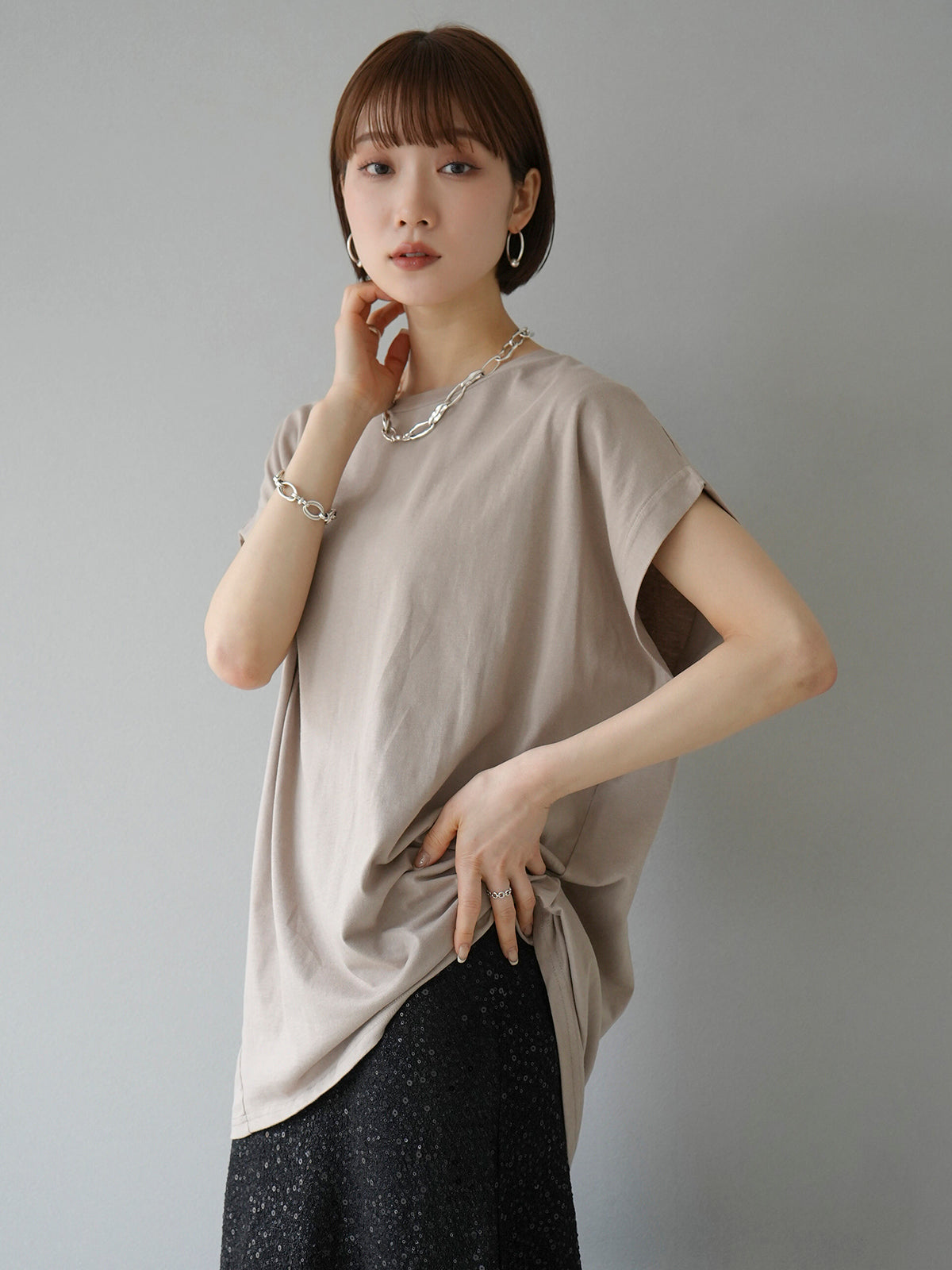 Laube Blanc フレンチスリーブジャケット ダークグレー Laube Blanc フレンチスリーブジャケット ダークグレー