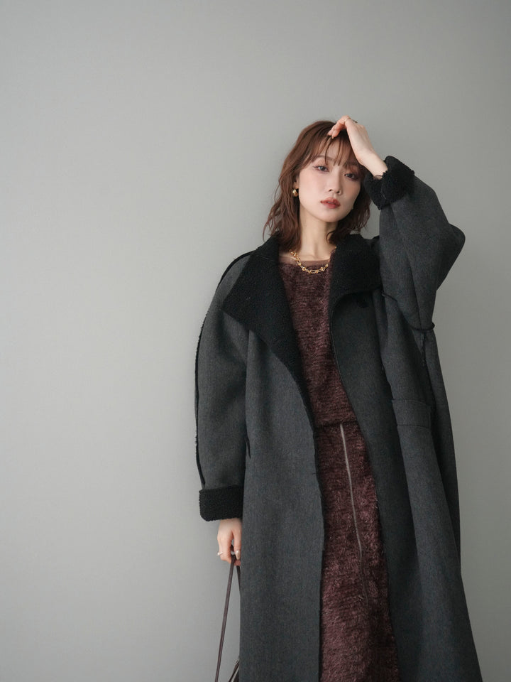 [SET]アウトシーム裏ボアコート+ラメシャギートップス(2set)