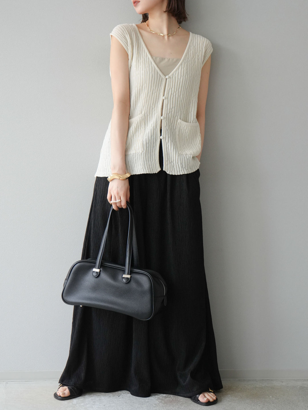 【預購】波浪夏季針織背心/米白色