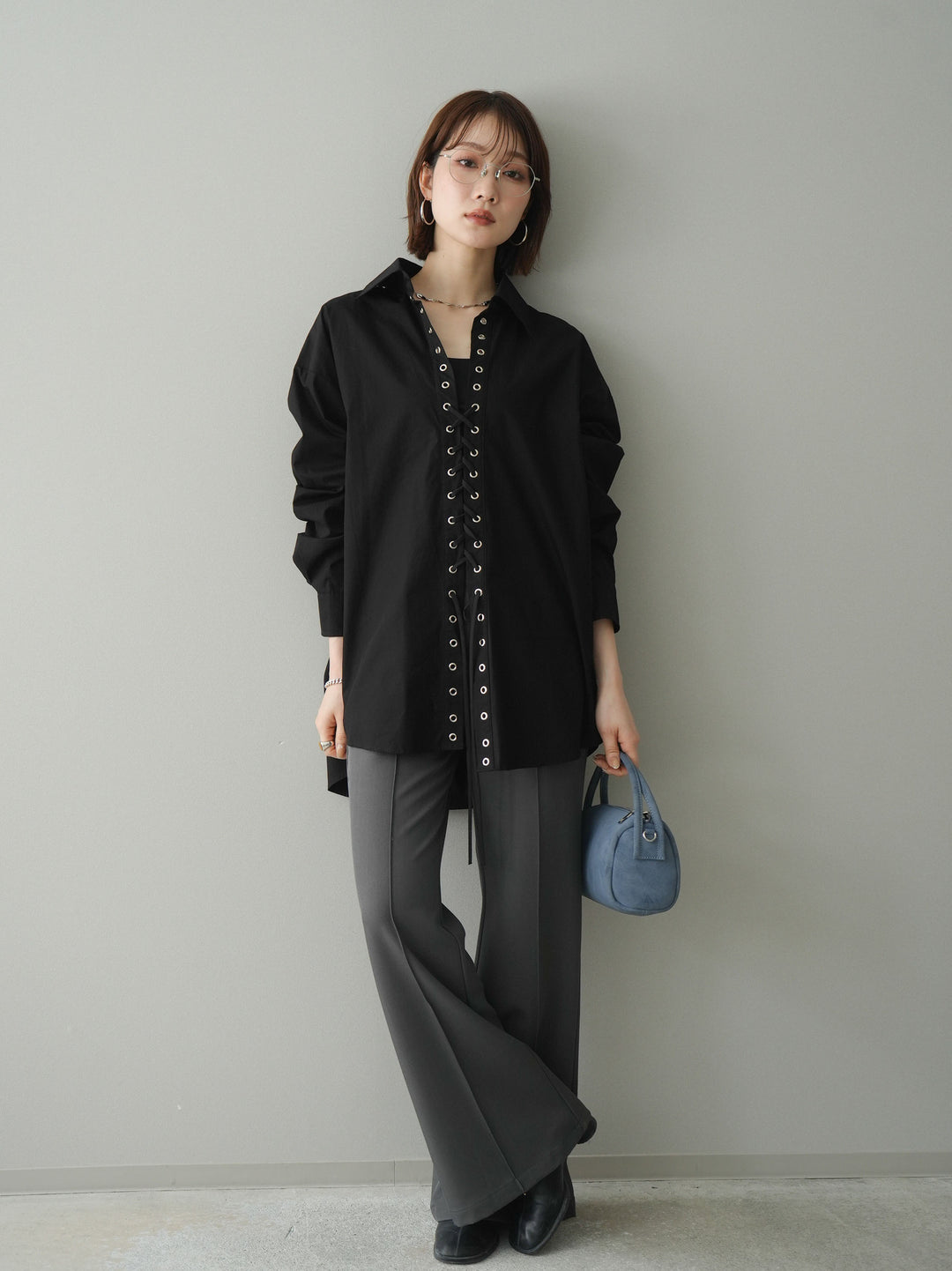 [予約]センターシームフレアパンツ/gray