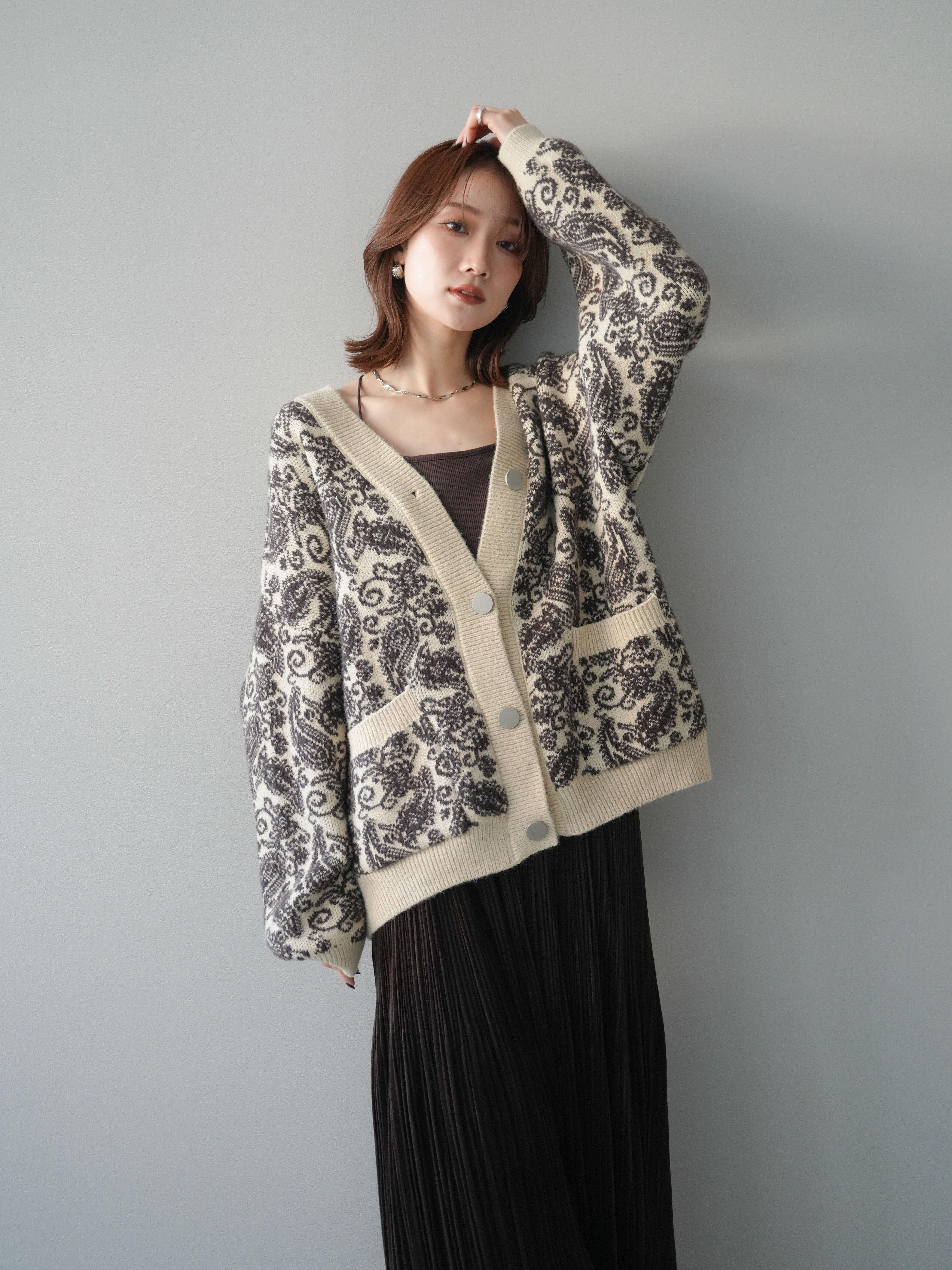 予約]ペイズリー柄ニットカーディガン/brown – Lumier
