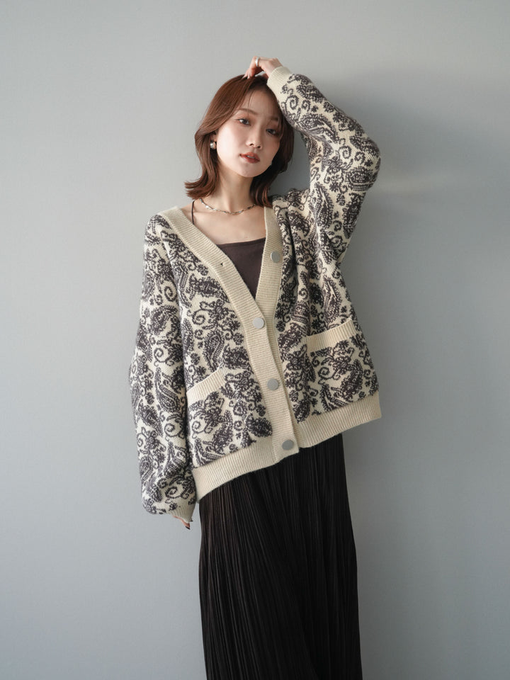 [予約]ペイズリー柄ニットカーディガン/brown