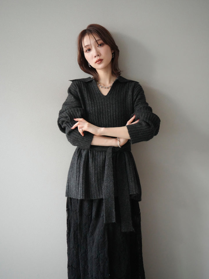 [予約]ワイドリブポロニットプルオーバー/darkgray