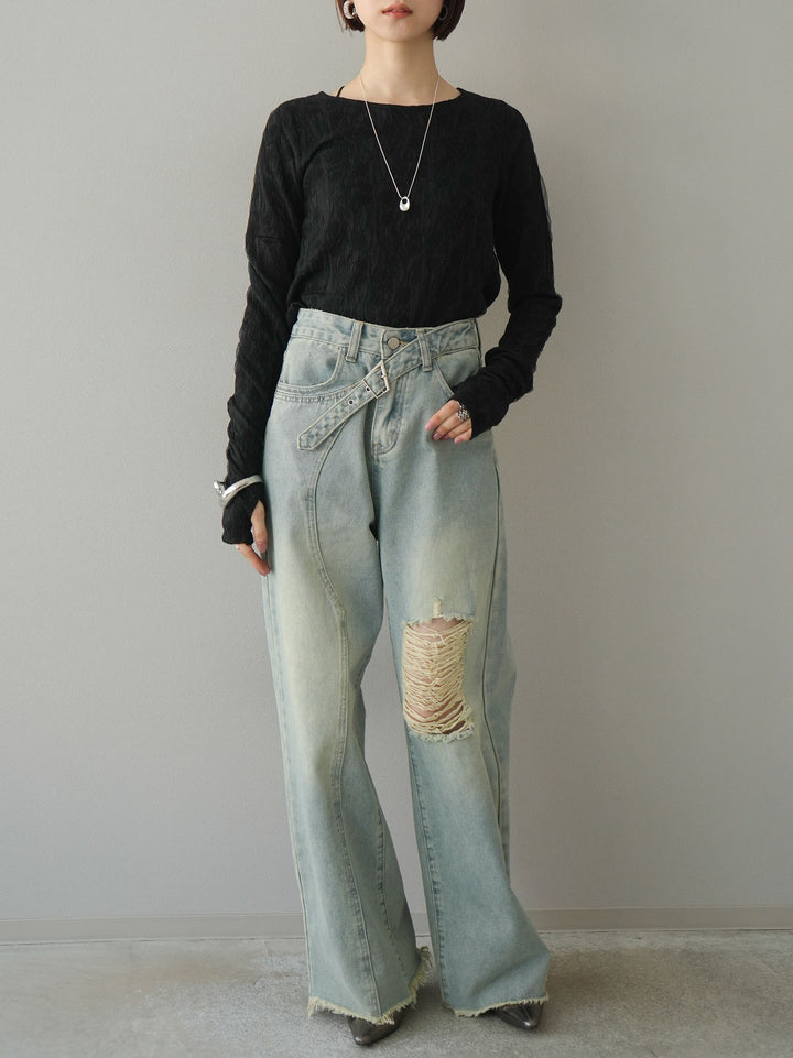 【預購】雙層紗布提花上衣/黑色