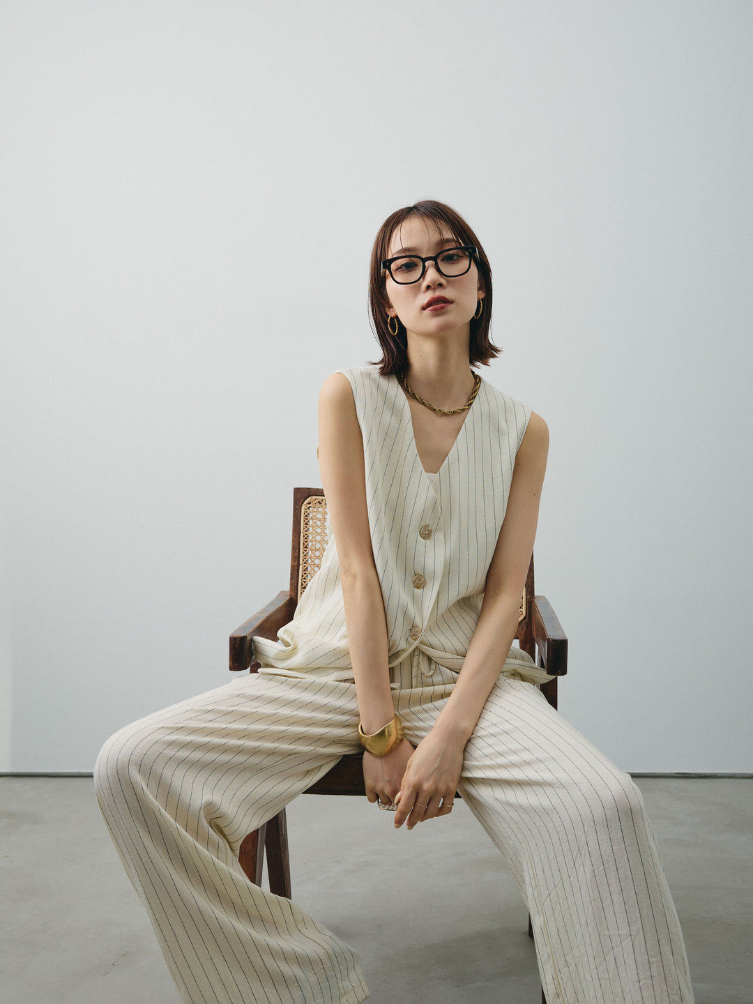 [SET]ストライプベスト＆ワイドパンツSET UP+ストライプベスト＆ワイドパンツSET UP(2set)