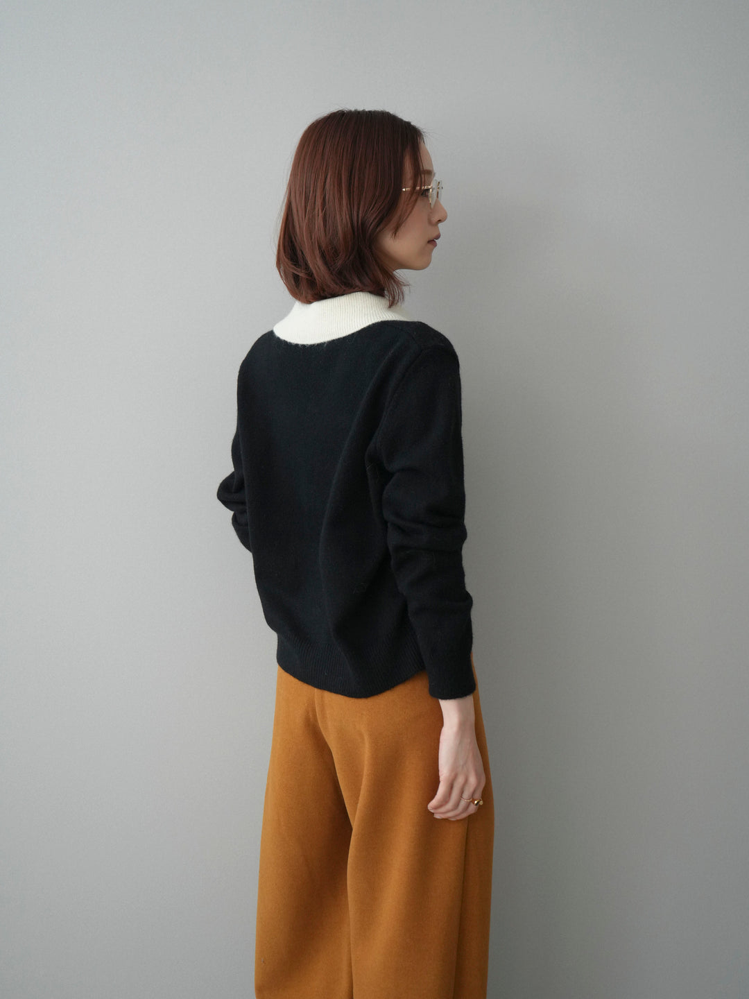 [SET]デザイン襟ニットカーディガン+ベルト付起毛コクーンパンツ(2set)