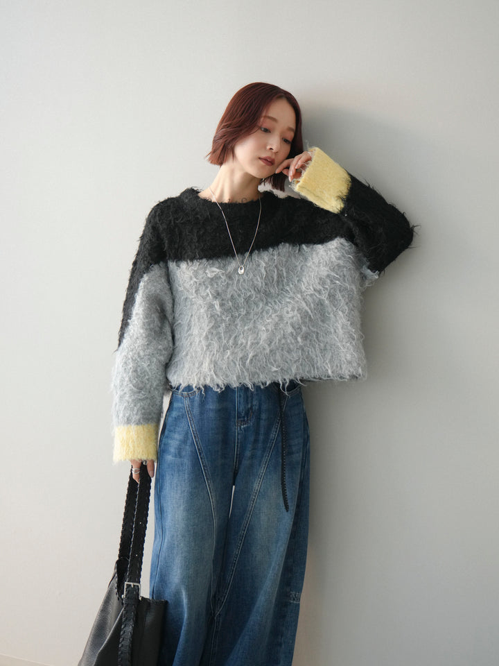 [予約]バイカラーモヘアタッチニットプルオーバー/black