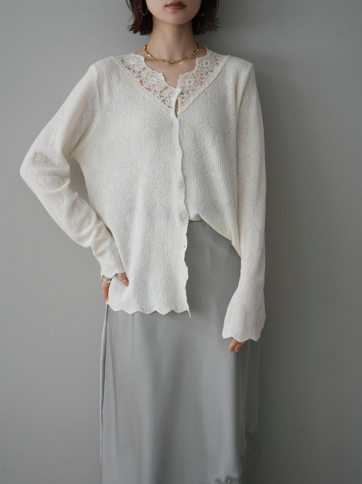 [SET]レースネックジャガードニットカーディガン+レースネックジャガードニットカーディガン(2set)