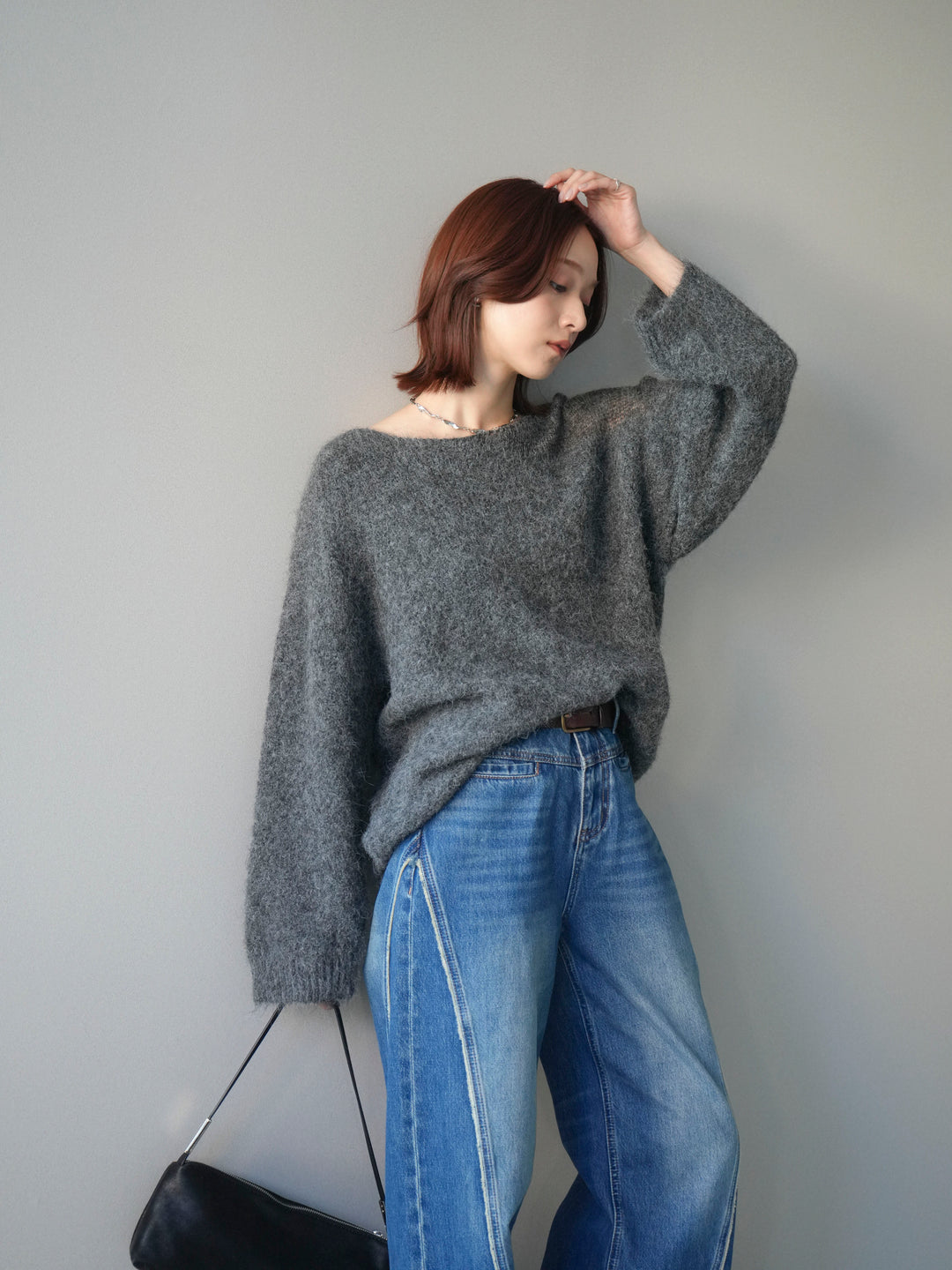 [SET]透かしデザインニットプルオーバー+選べるアクセセット(2set)