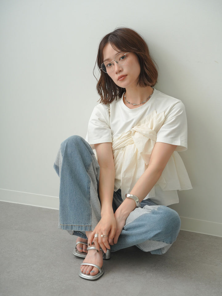 [SET]ナイロンドッキングツイストTEE +デニム切替スウェットパンツ(2set)