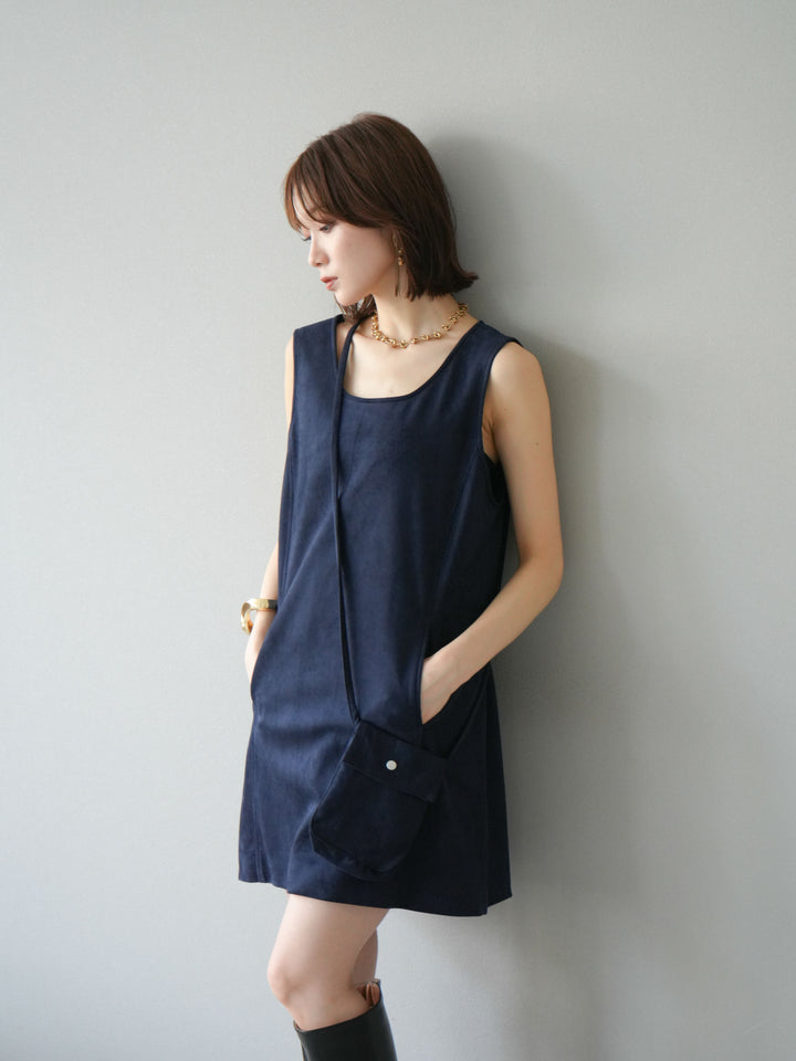 [予約]ショルダーポーチ付スウェードミニワンピース/ネイビー