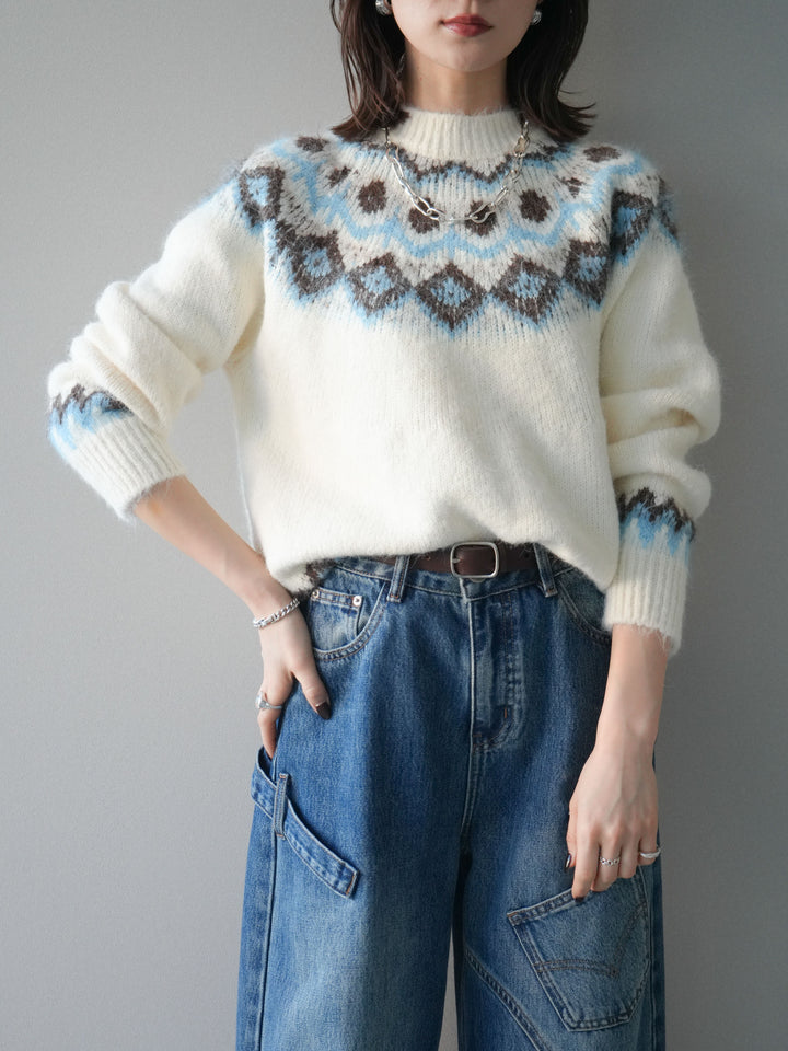 [SET]ソフトタッチ求心柄ニットプルオーバー+選べるアクセセット(2set)