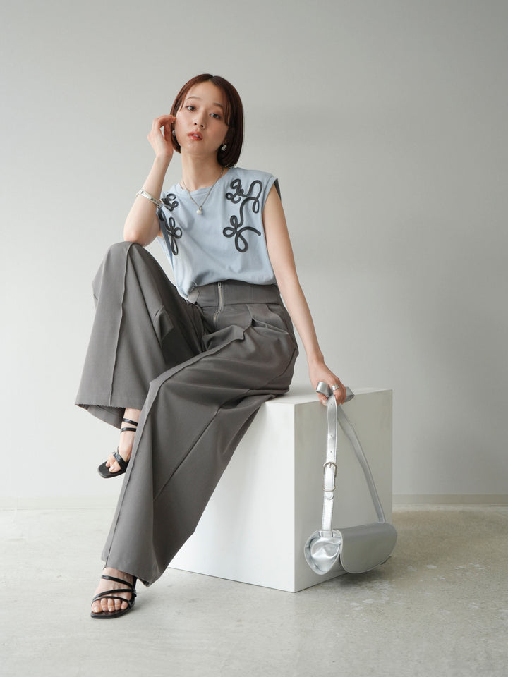 [SET]コード刺繍フレンチスリーブTシャツ+コード刺繍フレンチスリーブTシャツ(2set)