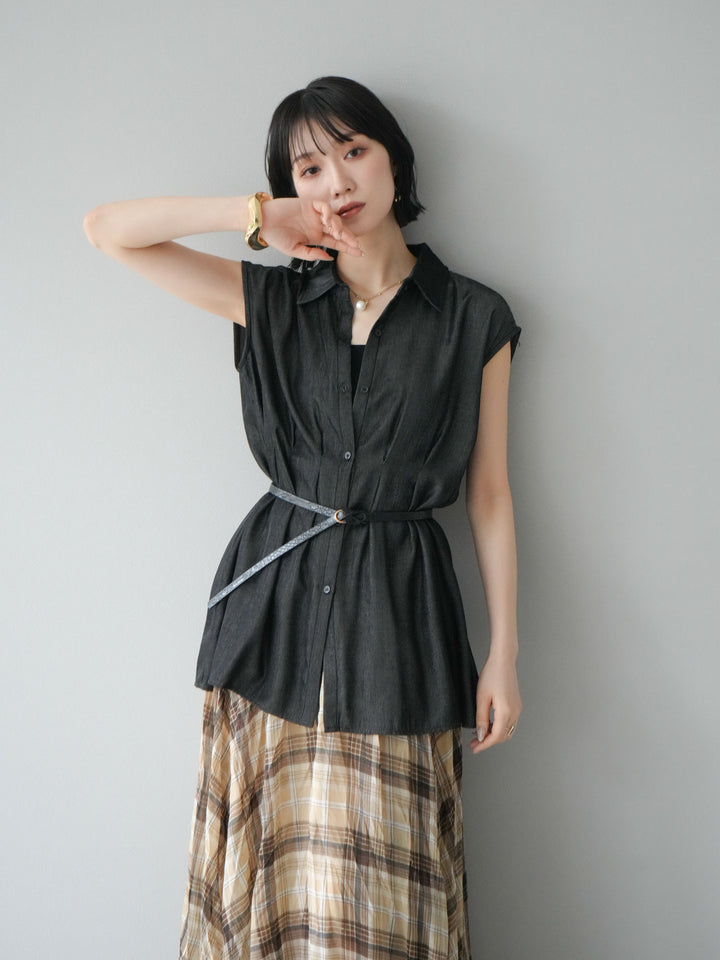 【預訂】天絲牛仔收腰無袖上衣/黑色