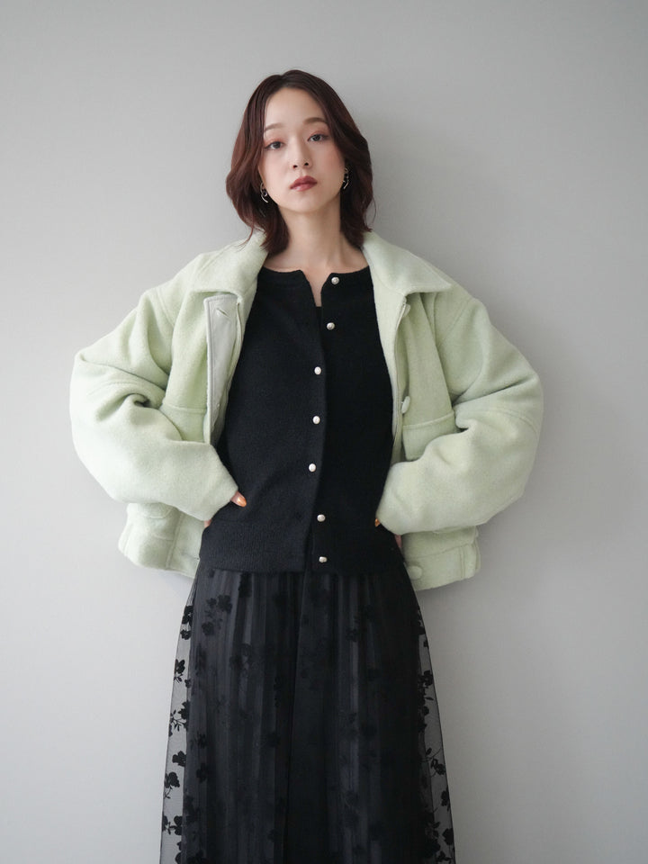 [SET]ウールライクフライトジャケット+フラワーフロッキーチュールプリーツスカート(2set)