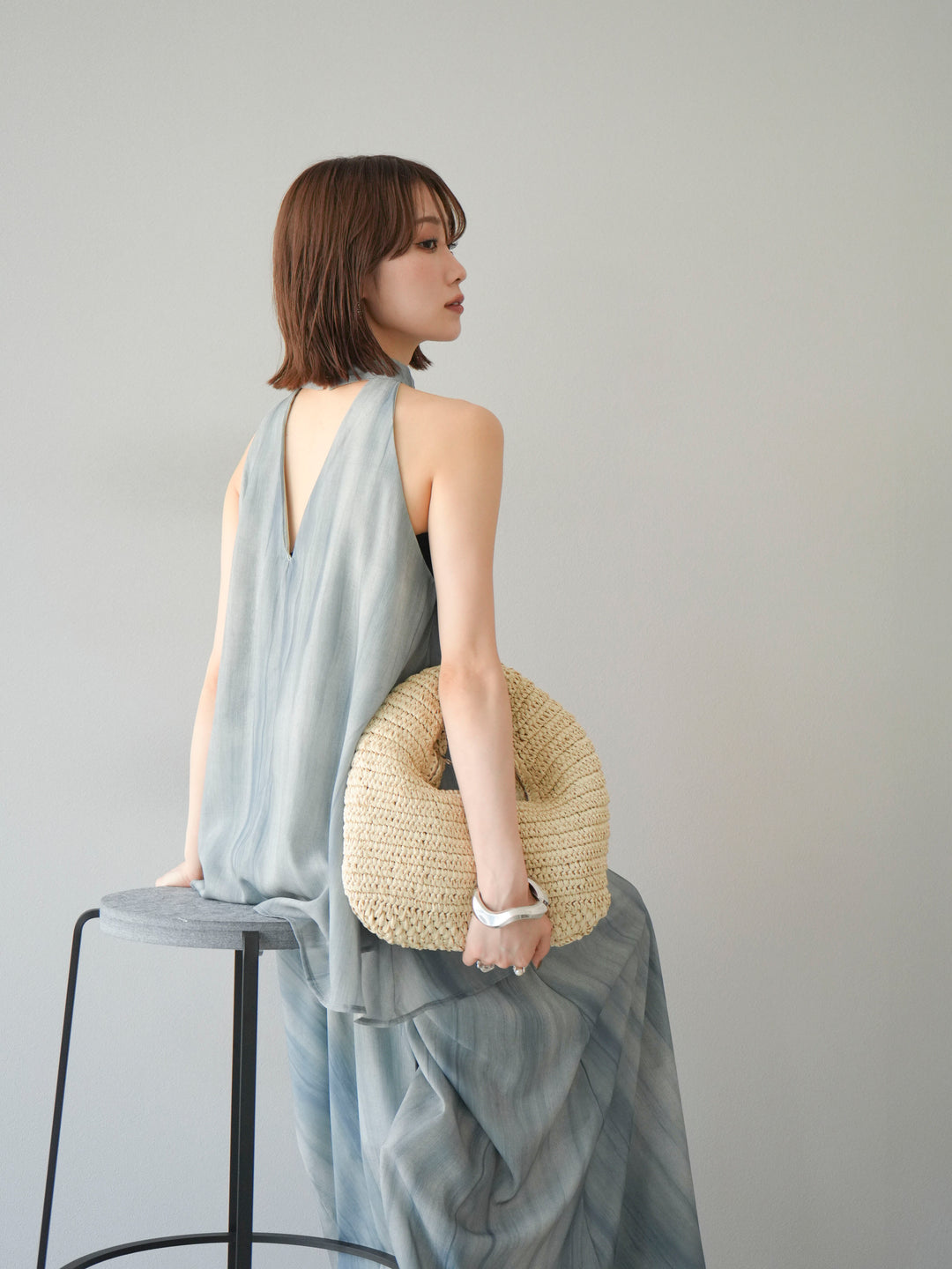 [SET] 細膩花紋V領襯衫＆喇叭裙（2套）