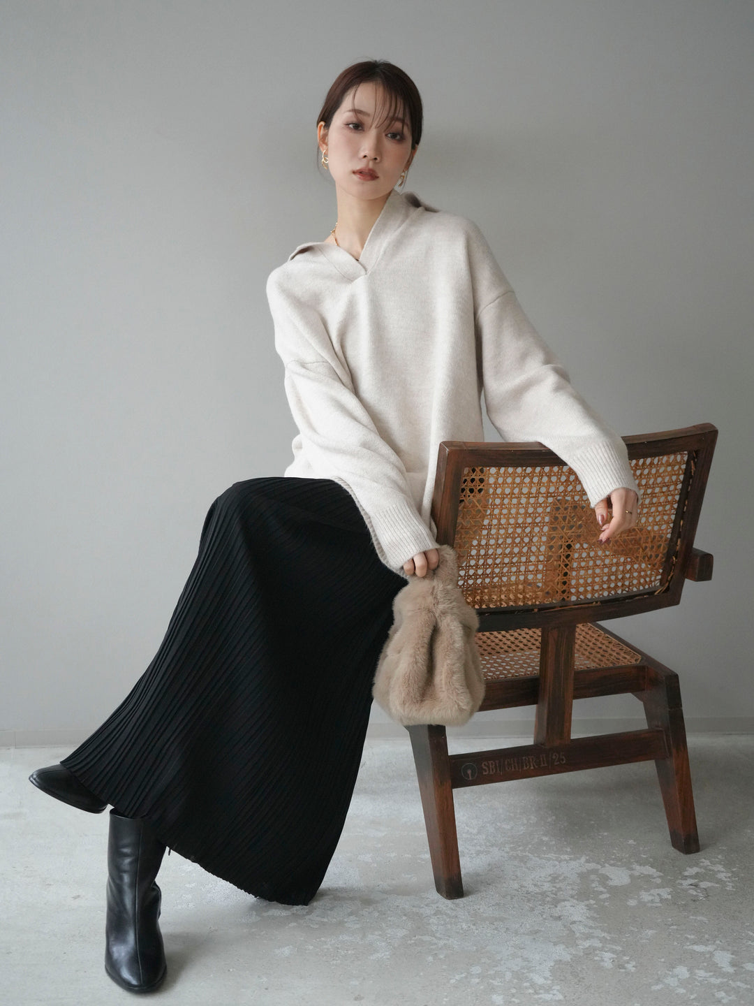 [予約]プリーツIラインスカート/black