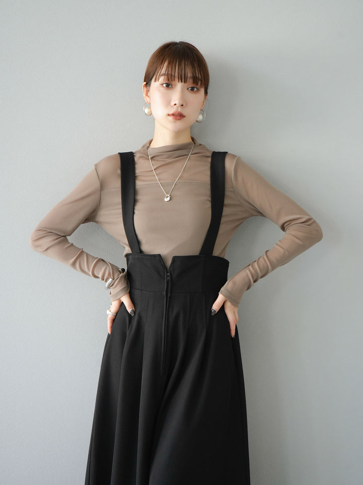 [SET]シアー切替ストレッチ長袖トップス+シアー切替ストレッチトップス(2set)