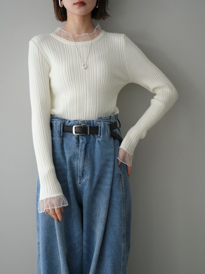 [SET]チュールドッキングリブニットトップス+チュールドッキングリブニットトップス(2set)