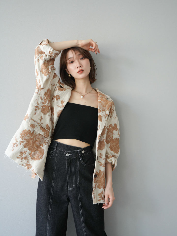 [予約]ジャガードカットオフジャケット/ベージュ