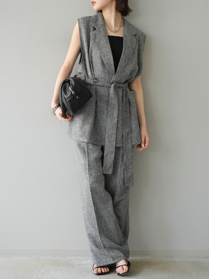 [預購] 混合粗花呢褶襉褲/黑色