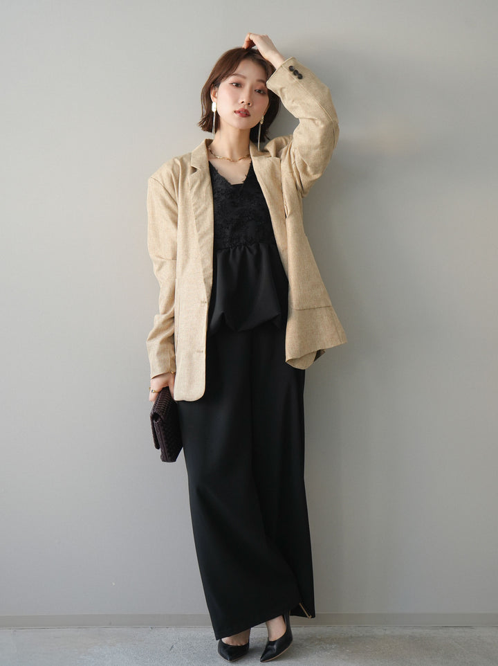 [SET]ジャガードレースぺプラムドッキングサロペット+選べるアクセセット(2set)