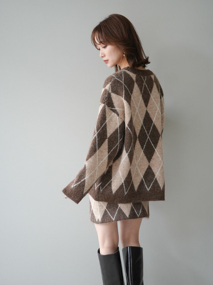 [SET]アーガイル柄ニットプルオーバー＆ミニスカート