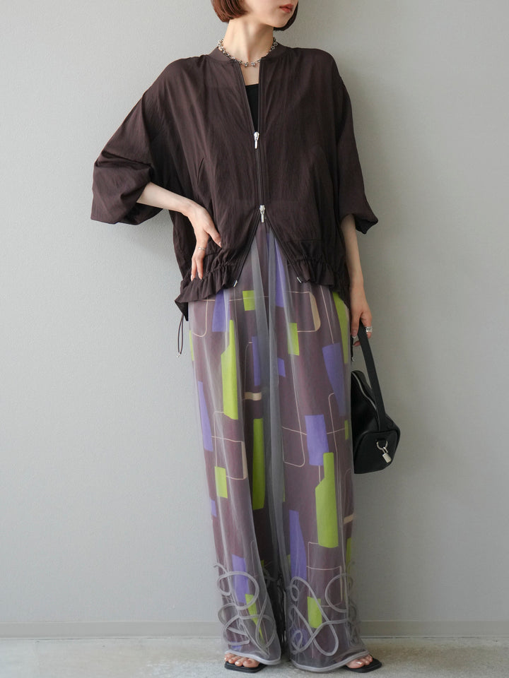 [予約]レーヨンフレックススラブレトロ柄ストレートパンツ/ワイン