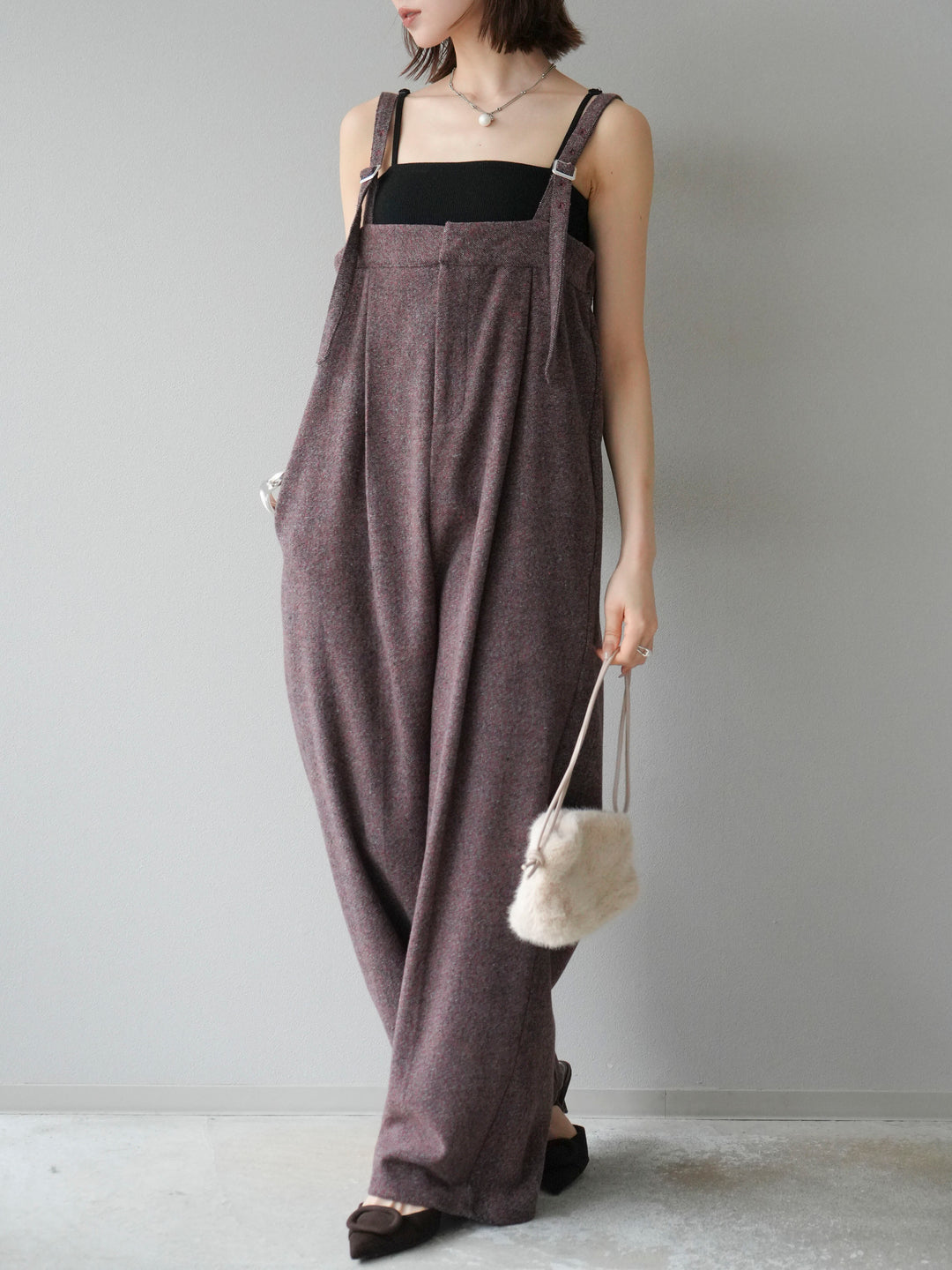 [予約]ツイードベアサロペット/オレンジ