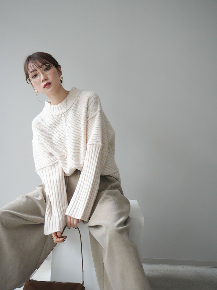 [SET]編み地切替ボトルネックニットプルオーバー+選べるアクセセット(2set)