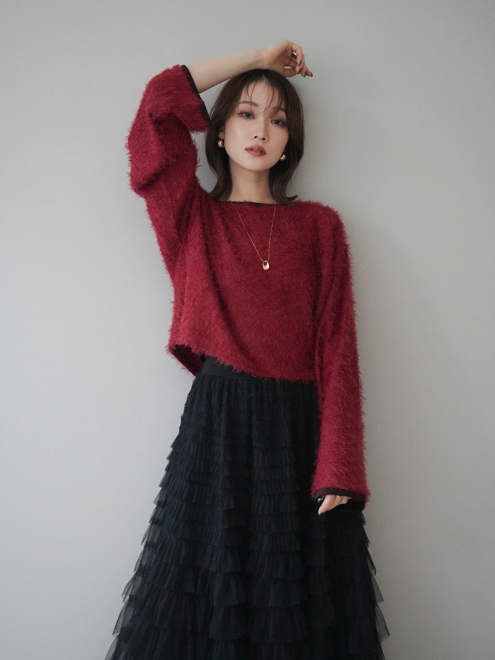 [予約]バイカラー2WAYシャギーニットカーディガン/red