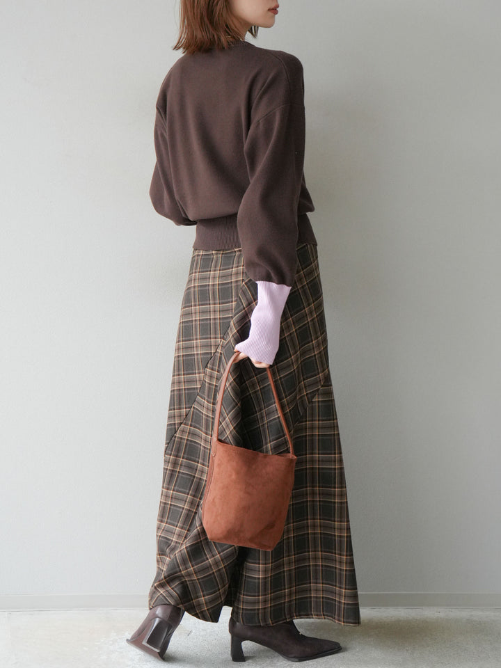 [予約]チェック柄マーメイドスカート/ブラウン